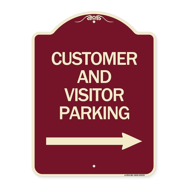 Customer and Visitor Parking W/ Right Arrow Heavy-Gauge Aluminum Sign, 24" x 18", BU-1824-24215